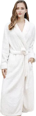 Produktbild von Winternachthemd für Paare, dickes Korallenvlies, warm, mit Schnürung, verstellbarem Gürtel, Umlegekragen, Taschen, gute Wasseraufnahme, mittellang, Damen-Homewear, Spa-Hotel-Bademantel