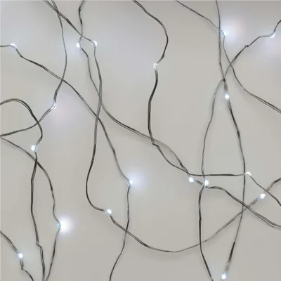 LED Weihnachtliche Nano-Kette silberfarben, 4 m, Außen und Innen, Kaltweiß, Timer