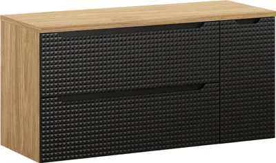 Image de Armoire De Salle De Bain 120 Cm Noir 3D Plateau Chêne Moderne Pratique