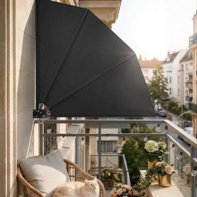 Produktbild von paramondo SkyLine Privacy Balkonfächer, 140 x 140 cm, anthrazit paramondo SkyLine Balkonfächer 140x140 cm anthrazit – Sichtschutz & Sonnenschutz Balkon, faltbar, wetterfest, UV-beständig, Windschutz Terrasse
