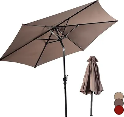 Zdjęcie produktu dla KOMFOTTEU Parasol ogrodowy Ø270 cm, parasol z regulacją nachylenia i ochroną przed promieniowaniem UV, parasol z korbą, 6-ramienny, z ręczną korbą, parasol tarasowy i balkonowy