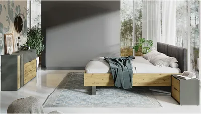 Produktbild von Schlafzimmer Set 3-teilig mit Bettgestell 160x200 cm modern in grau mit Eiche RAGUSA-166