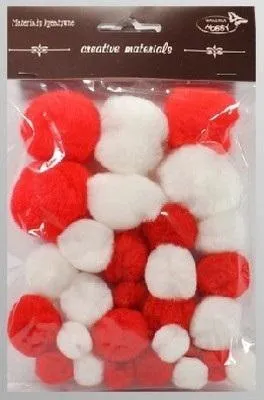 Produktbild von Weiß-rote Tonpompons, 15–40 mm, 30 Stück – Galeria Hobby