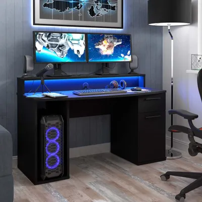 Produktbild von TURKU Gamingschreibtisch 140x65 cm inkl. RGB-Beleuchtung Mattschwarz