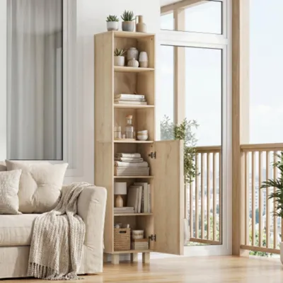 Produktbild von Badezimmerschrank, Waschmaschinenschrank,mit Türen und offenen Regalfächern für Waschküche, Badezimmer