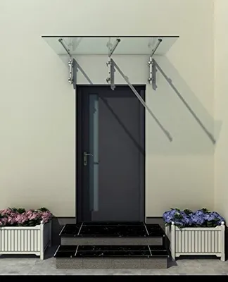 Produktbild von BuyLando (3L) 200x90 cm Klarglas Glasvordach inkl. Edelstahlhalter gebürstet