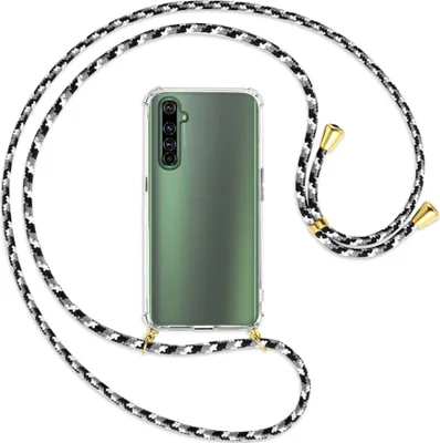Produktbild von Handykette Backcover-Schutzhülle mit Band (Metall goldfarben) für Realme X50 Pro 5G - schwarz/grau/weiß