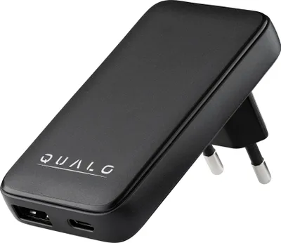 Immagine prodotto di QUALO GaN Ultra Slim Caricatore da parete USB-A / USB-C PD 45W DualPort Nero QLS-GN-US-AC-45-01
