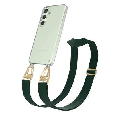 Produktbild von EAZY CASE - Hülle mit Band für Samsung Galaxy S24, Handyhülle mit Umhängeband, Silikonhülle transparent, Handykette in Grün