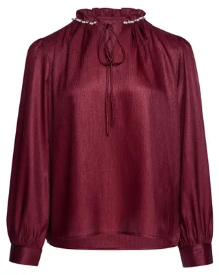 Produktbild von Rote Damen Bluse aus 100% Polyester mit langen Ärmeln und regulärer Passform, Größe S