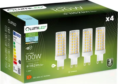 Zdjęcie produktu dla 4x Żarówka LED G9 Kapsułka 12W = 100W 1152lm 6500K Zimna 360° LUMILED