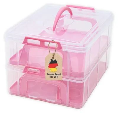 Productafbeelding van Transportbox met 2 niveaus - Taartdoos - Cupcakehouder - Transport voor taarten - Veelzijdig inzetbaar - 36,1 x 26,1 x 21,2 cm