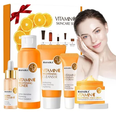 Obrázok produktu pre Sada produktov na starostlivosť o pleť s vitamínom C (5 kusov), obsahujúca tonikum, sérum, krém a očné sérum, určená na boj proti starnutiu a rozjasňovanie pleti