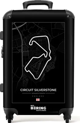 Produktbild von NoBoringSuitcases.com® Großer Koffer - F1 - Sport - Silverstone-Rennstrecke - Rennstrecke - Schwarz und weiß - Kombinationsschloss TSA - Hartschalen Trolley 4 Rollen - 72 liter - Reisekoffer - 66 cmKoffer Mittelgroß 67x43x25 cm, 72L,