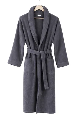 Produktbild von BADEMANTEL L/XL Grau 100% Baumwolle 500 g/m² mit Gürtel Schalkragen Warm Saunamantel Morgenmantel Mantel uni 09