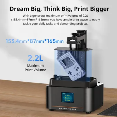 Produktbild von Harz-3D-Drucker - Photon Mono 4 LCD UV - 10K 9024×5120 Display - Bauraum 153×87×165 mm - ≤50 mm/h - Schichthöhe 0,03–0,15 mm - USB, 110–220 V