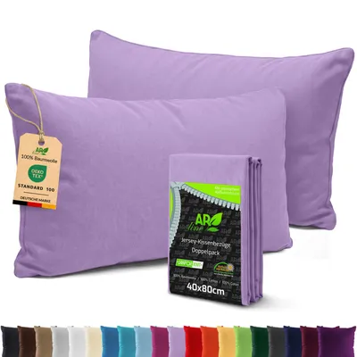 Produktbild von AR Line 2er Pack Jersey Kissenbezüge 40x80 Baumwolle – weich, atmungsaktiv, Kissenhüllen mit Reißverschluss, in Farbe: Lila