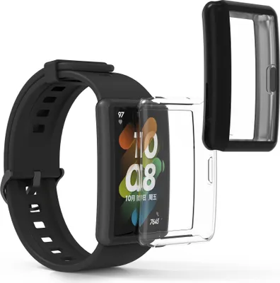 Produktbild von kwmobile 2x Schutzhülle kompatibel mit HONOR Band 7 / Band 6 / Huawei Band 7 / Band 6 Hülle - Fullbody Cover Set aus Silikon - Schwarz Transparent
