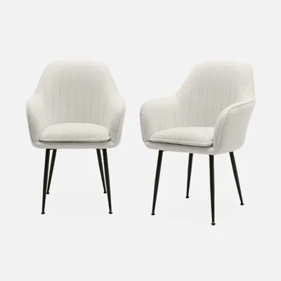 Produktbild von sweeek - 2er Set Bouclé Sessel mit Metallbeinen - Kunstlammfell Weiß