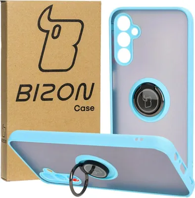 Produktbild von Bizon Case Hybrid Ring Fingerringhülle für Galaxy M14 5G, Rauch mit hellblauem Rahmen
