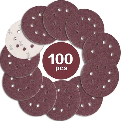 Zdjęcie produktu dla Papier ścierny 125mm z rzepem, ziarno 80, 100 sztuk, do szlifierki oscylacyjnej, 8 otworów