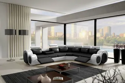 Zdjęcie produktu dla LEDER SOFA ECKCOUCH DESIGN SOFA LEDERCOUCH ECKSOFA WOHNLANDSCHAFT SCHWARZ WEIß