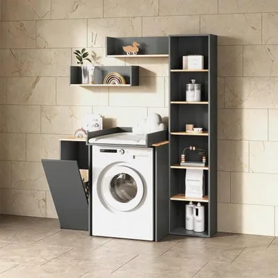 Produktbild von Waschmaschinenschrank Paolina, Anthrazit/Goldkraft Eiche, 67.8 x 20 cm