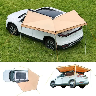 Immagine prodotto di VEVOR tenda da sole per auto, tenda da sole a 270°, 3,19x3,07x2,10 m, tenda da sole, impermeabile (UV50+), inclusa borsa per il trasporto, tettoia indipendente per fuoristrada, riparo dal sole per SUV, furgone, camion e campeggio