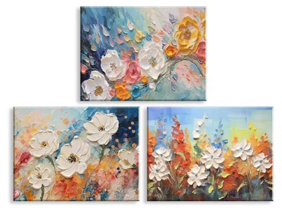 Produktbild von Omgoods – Leinwandbilder mit weißen Blumen (3 Stück)