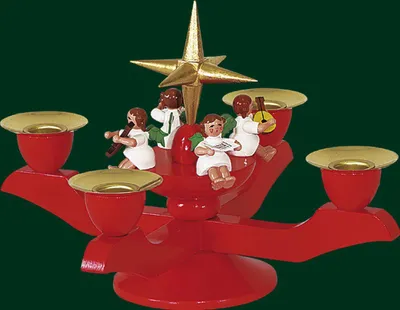 Obrázek produktu pro Adventní svícen s andělem a hvězdou červený Výška= 12cm NOVINKA