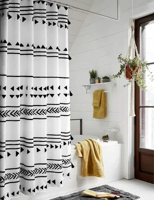 Obrázek produktu pro Unyqoos® – stylová sada sprchových závěsů v boho stylu s geometrickým vzorem a háčky