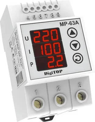 Produktbild von Multifunktionsrelais MP-63A für DIN-Schiene, 63A, 50-400V, mit Stromverbrauchsanzeige, 3 Module