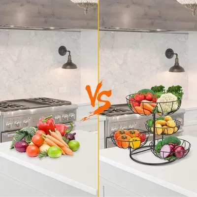 Obrázok produktu pre Dvojposchodový stojan na ovocie v bronzovej farbe na banány a ovocie