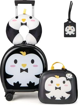 Image de Set de voyage pour enfants - Set de 4 valises et sacs à dos - Valise à roulettes - Coque rigide en ABS - 25,4 cm + 35,6 cm - Noir