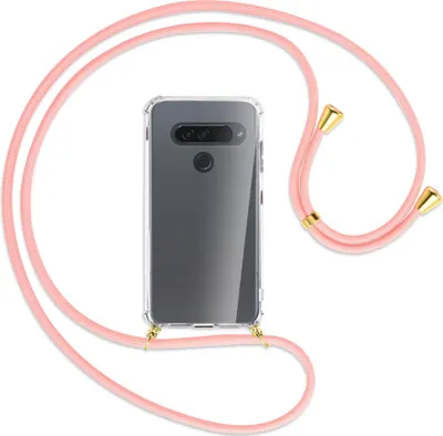 Produktbild von Handykette Backcover-Schutzhülle mit Band (Metall goldfarben) für LG G8S ThinQ - rosa
