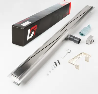 Produktbild von Duschrinne Stromlinie Wellen 1200x70mm Ablaufrinne mit Edelstahl Siphon Haarsieb