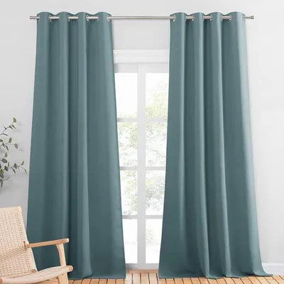 Imagen del producto de Cortinas opacas Unyqoos® con ojales, juego de 2, 245 x 140 cm, protección contra la luz del 85-95%, aislamiento térmico y acústico, 230 g/m², color azul glacial