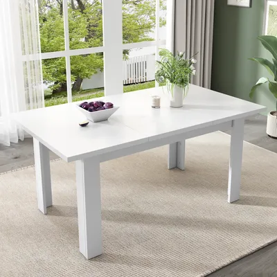 Obrázek produktu pro STILVORA Moderní jídelní stůl 120 × 70 cm s úložným prostorem, obdélníkový kuchyňský stůl, úspora místa, bílý