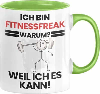 Produktbild von Fitnessfreak Geschenk Tasse Lustiger Spruch Ich Bin Fitnessfreak Warum Weil Ich Es Kann Geschenkidee Bester Fitnessfreak Geburtstag Kaffee-Becher (Grün)