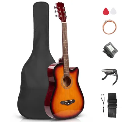 Produktbild von LEADZM Akustikgitarre 38 Zoll Cutaway Westerngitarre Set, Holz Gitarre für Anfänger Erwachsene Jugendliche Kinder, Komplettes Zubehörpaket Sunburst