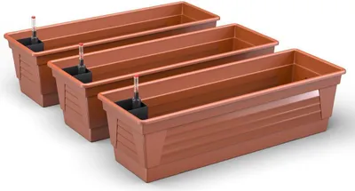 Produktbild von Blumenkasten Milano 3er Set - Terrakotta - Mit Hydroeinsatz und Wasserstandsanzeiger 100 cm
