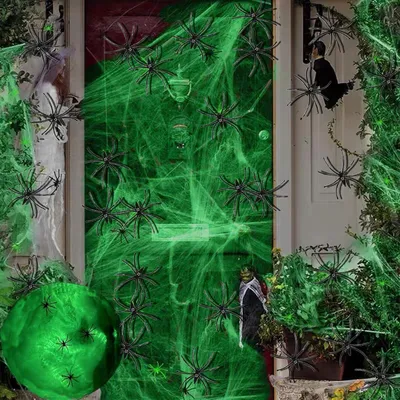 Imagen del producto de Decoración de telaraña, luminosa, con 30 arañas artificiales, para decoración interior de Halloween