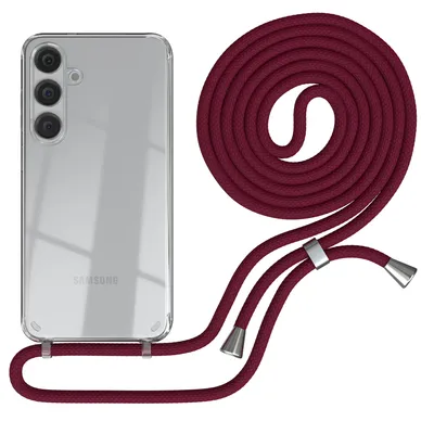 Produktbild von EAZY CASE Handykette kompatibel mit Samsung Galaxy S24 Plus, Handyhülle mit Umhängeband, Handykordel, Schutzhülle Clear, Band in Rot