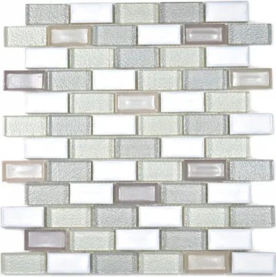 Produktbild von Mosaikfliese Transluzent Keramik weiß Brick Glasmosaik Crystal Keramik altweiß MOS83IC-0121_f