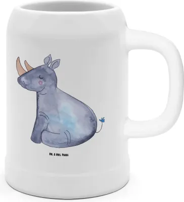 Produktbild von Mr. & Mrs. Panda Krug Einhorn Nashorn - Weiß - Geschenk, Bierbecher, Nashörner, Deko, Regenbogen, Humpen, Lustig, Seidel, Witzig, Steinkrug, Tonkrug, Zoo