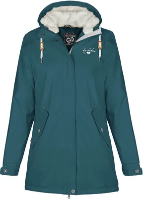Produktbild von Dry Fashion Damen Regenmantel Malmö - Frauen Regenjacke Jacke mit Kapuze Lang Winddicht Wasserdicht Gefüttert mit Teddyfleece in Petrol Größe 48