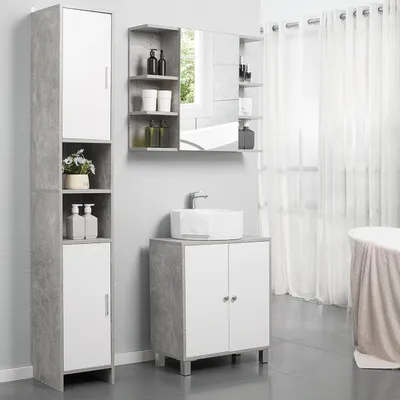 Productafbeelding van Badkamerkast - Hoge Kast - Opbergkast - Badkamermeubel - Waskast - Compact Ontwerp