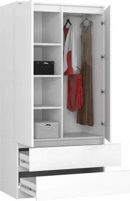Produktbild von BDW Kleiderschrank 2 Türen 2 Schubladen, Spiegel, Weiß, 180x90x51