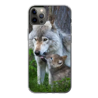 Produktbild von MuchoWow® Handyhülle Schutzhülle Hülle für iPhone 12 Pro Max Wolf - Moos - Wald - Welpe Silikon Softcase Handy Hülle - Hartschale