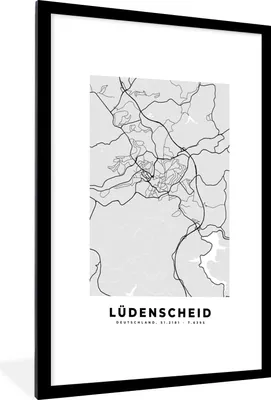 Produktbild von MuchoWow® Gerahmtes Poster Karte - Deutschland - Lüdenscheid - Stadtplan 60x90 cm - Poster mit Schwarzem Bilderrahmen Wandposter Rahmen Foto Bilder - Dekoration - Wandposter Wohnzimmer - Hochwertig